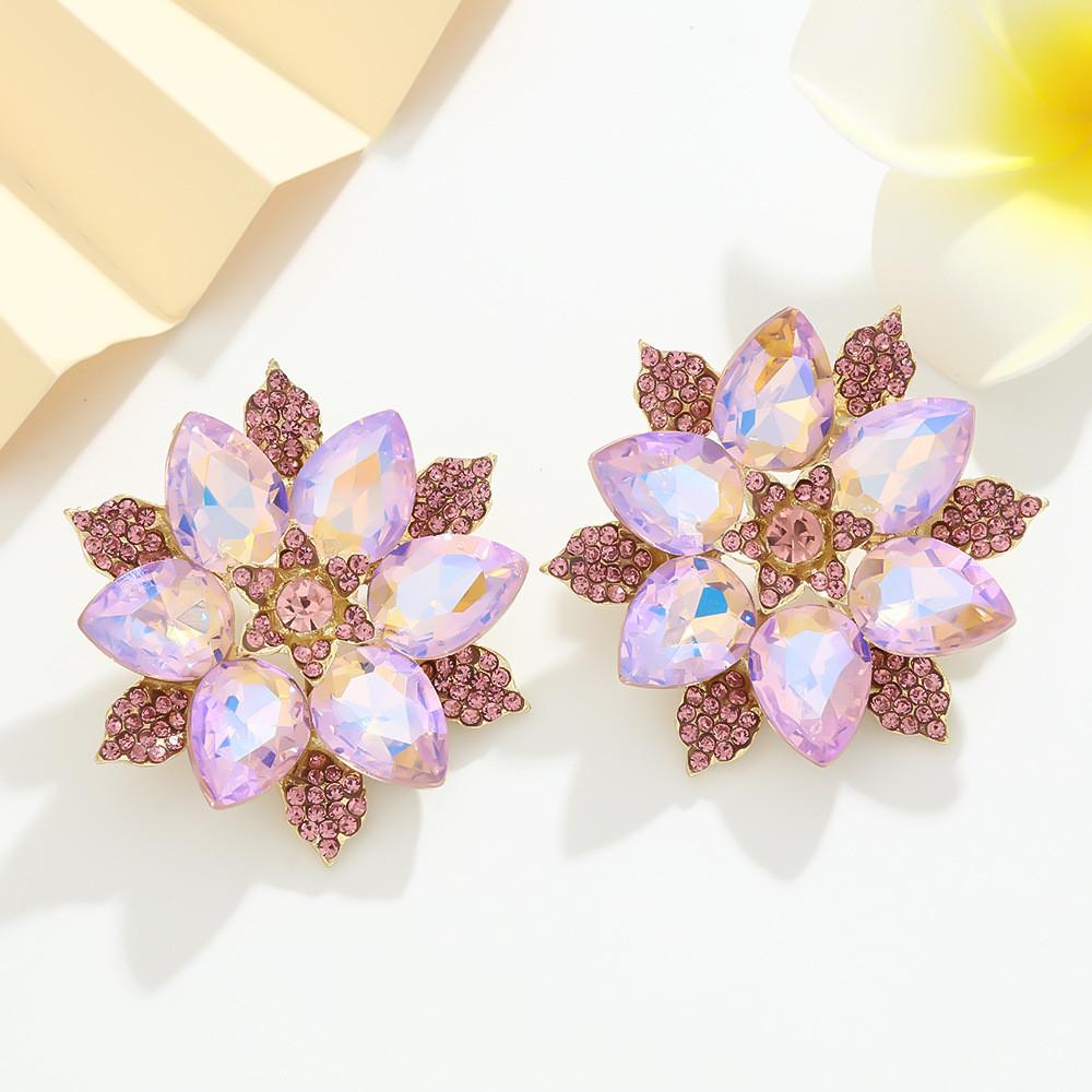 Trend Crystal Flower Studs With Electroplated Alloy And Gold Ear Pins For Women
