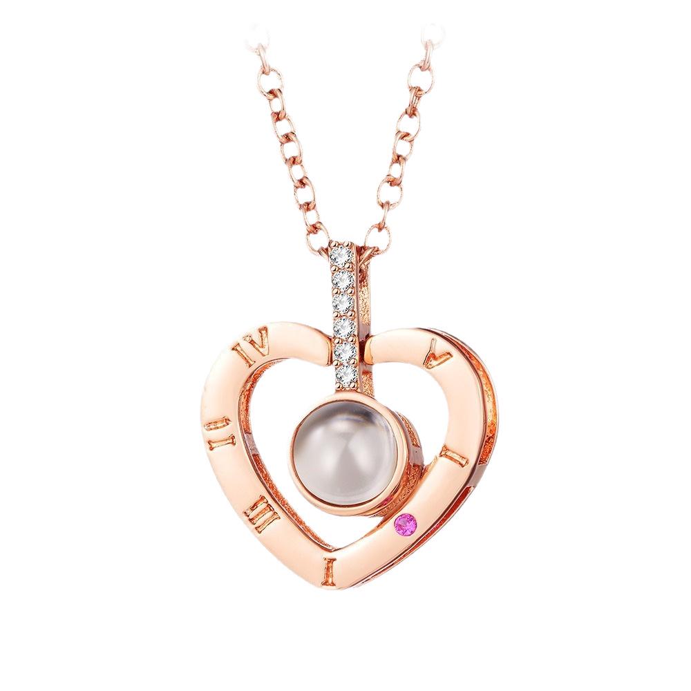 Love Memory Necklace: Projects 'I Love You' in 100 Languages, TikTok-Style Couple's Copper Clavicle Chain