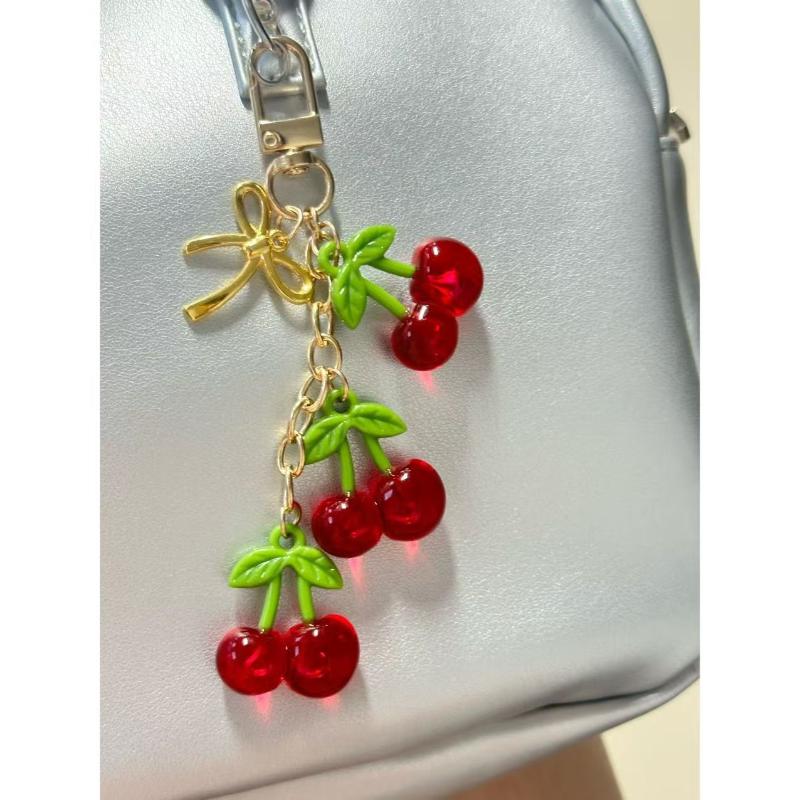 Y2K Simulation Cherry Fruit Keychain Korean Fresh Sweet Keyring  Women Bag Pendant Key Hanging Decoration Girl Gifts