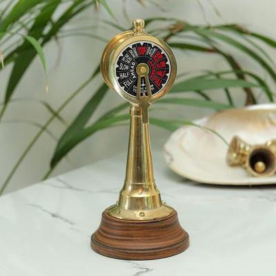 Miniatuur Messing Machinekamer Telegraaf Nautisch Maritiem Decor, Scheepsgashendel Replica met Houten Basis, Bootcadeau