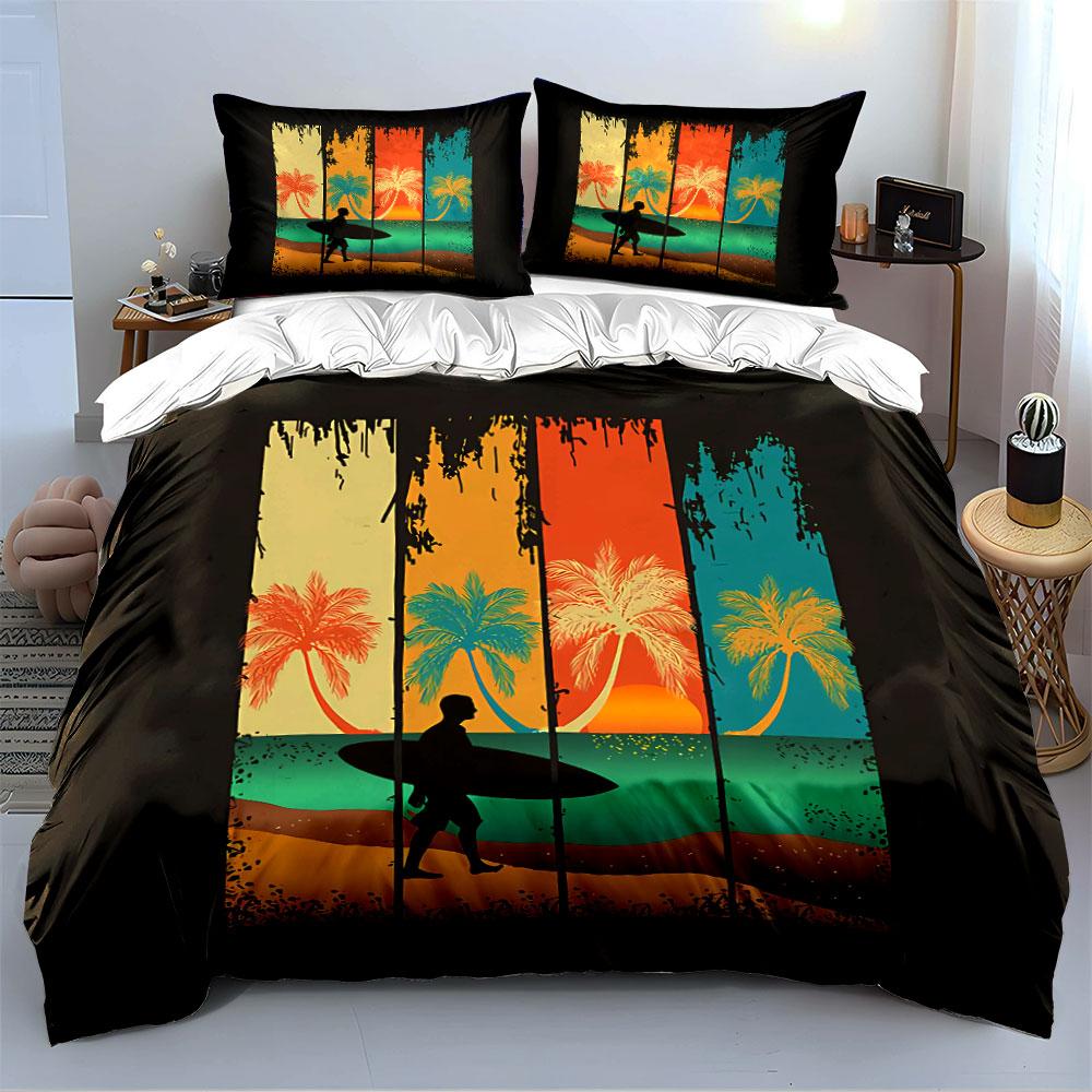 Surfer Sonnenuntergang Tropische Szene Bettwäsche Bettbezug Set Bettbezug Kissenbezüge (1*Bettbezug 2*Kissenbezüge, ohne Bettdecke)