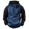 Autumn Winter Fashion Mens Hooded Sweatshirts Lace-Up Drawstring Long Sleeve Loose Hoodies Men Streetwear Vintage Patchwork Hoodies