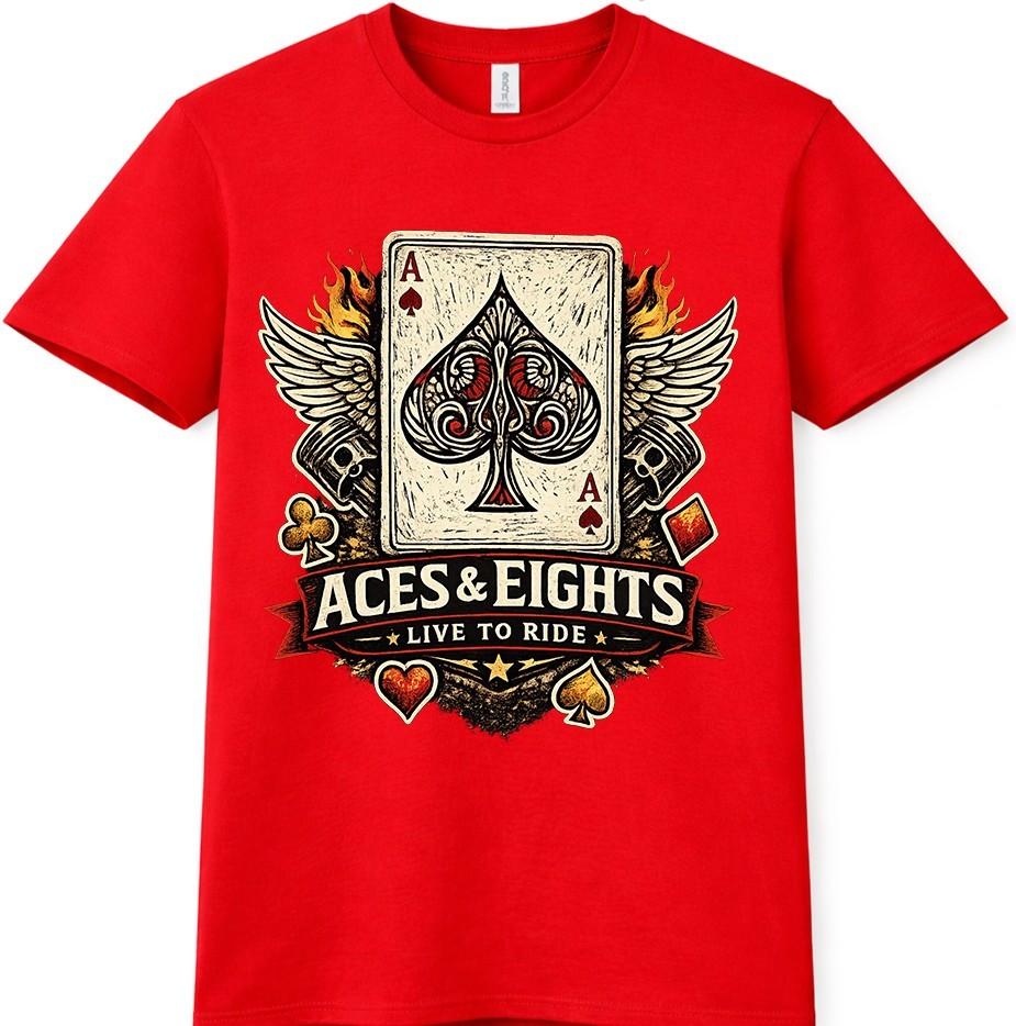 Poker Skull T Shirt Aces And Eights Dead Unisex Hand Biker Live To Ride Graphic Tee S
