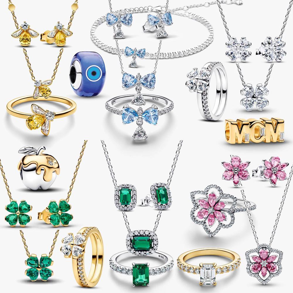 New 925 Silver Love Heart Rabbit Butterfly Bee Specimen Bead Double Color Talisman Pendant DIY Exquisite Charm Jewelry Gift
