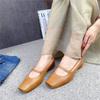 Johnature Echtes Leder Retro-Pumps mit niedrigem Absatz, Damenschuhe, quadratische Zehen, flache, bequeme Loafer-Schuhe