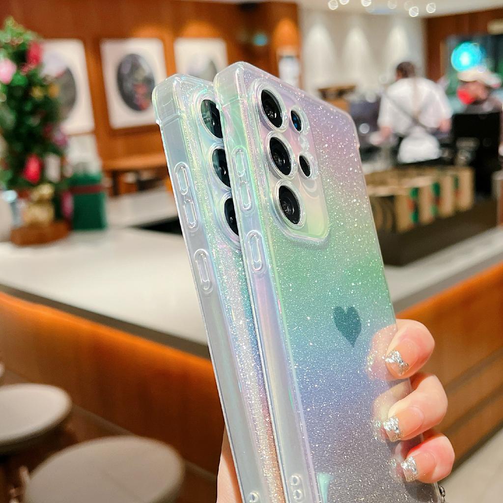 For Samsung Galaxy S25 Ultra Case Heart Glitter Gradient TPU Phone Back Cover with Rhinestones Strap