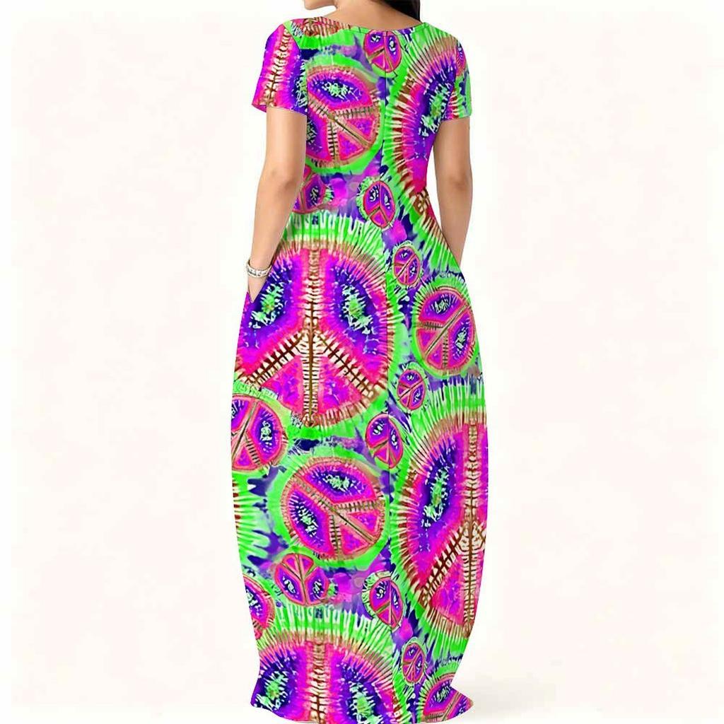 Ladies Loose Crew Neck Short Sleeve Dress Plus Size Breathable Clothes For Summer Street And Daily Leisure