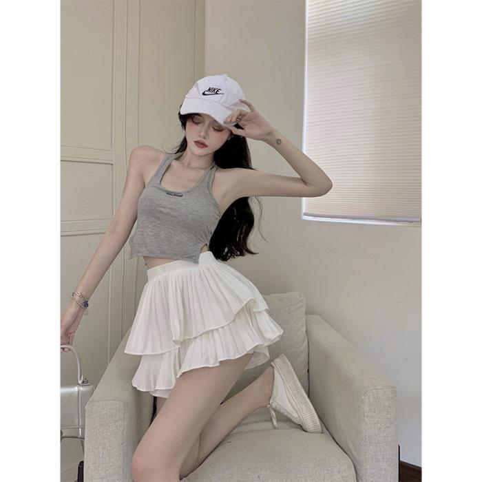 Women's Vintage Pleated Double Layer Mini Skirt - White, Slimming, Sweet, Fluffy Summer Skirt