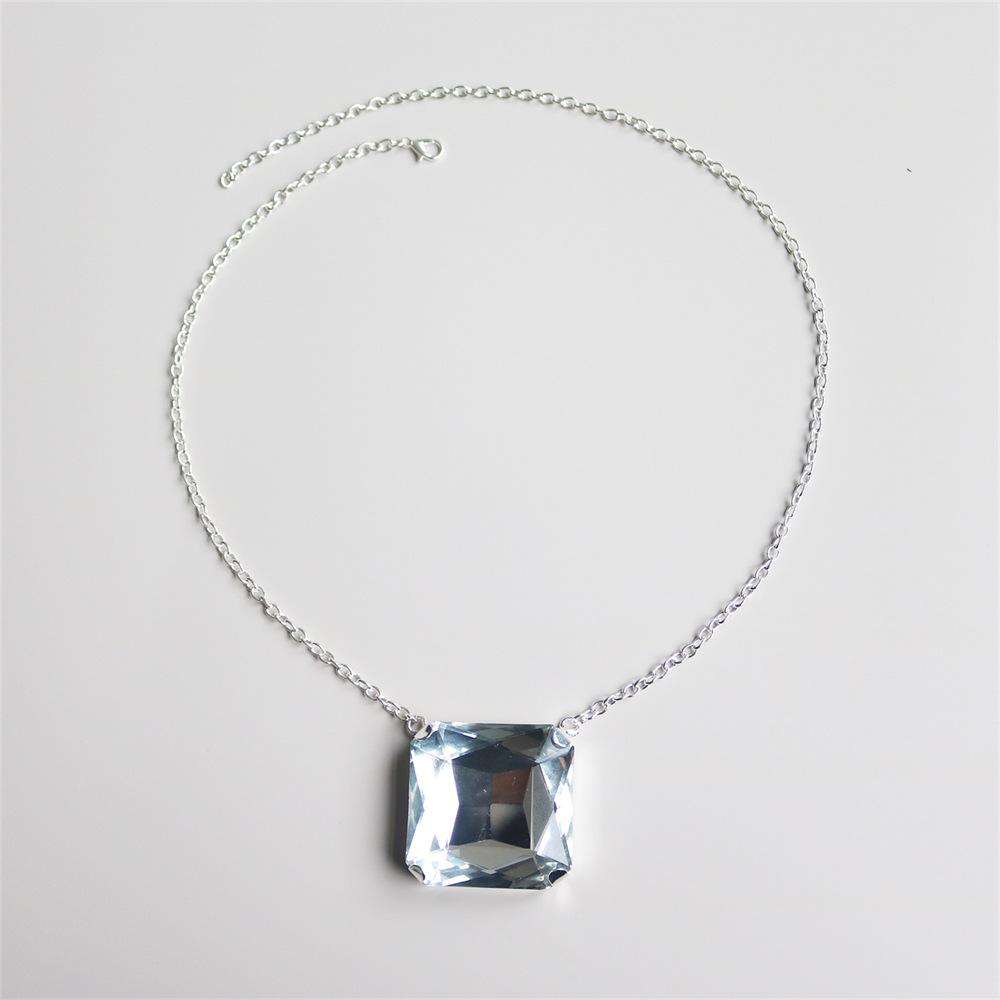 European And American Big Diamond Color Necklace Fashion Rhinestone Punk Style Square Geometric Necklace Necklace белый