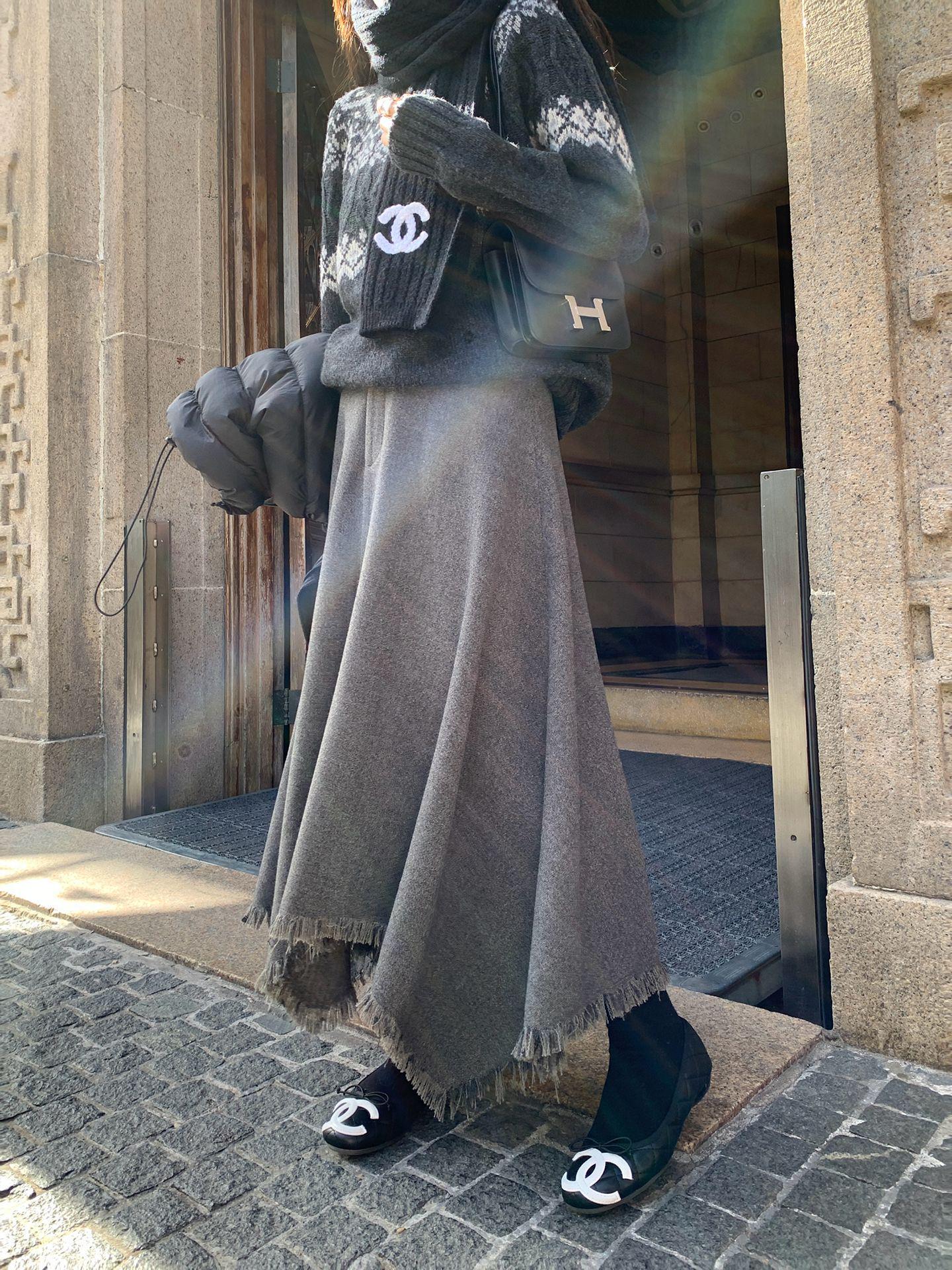 Baisiwang Winter High-Waisted Wool A-line Skirt with Tassels Small покинуть белый