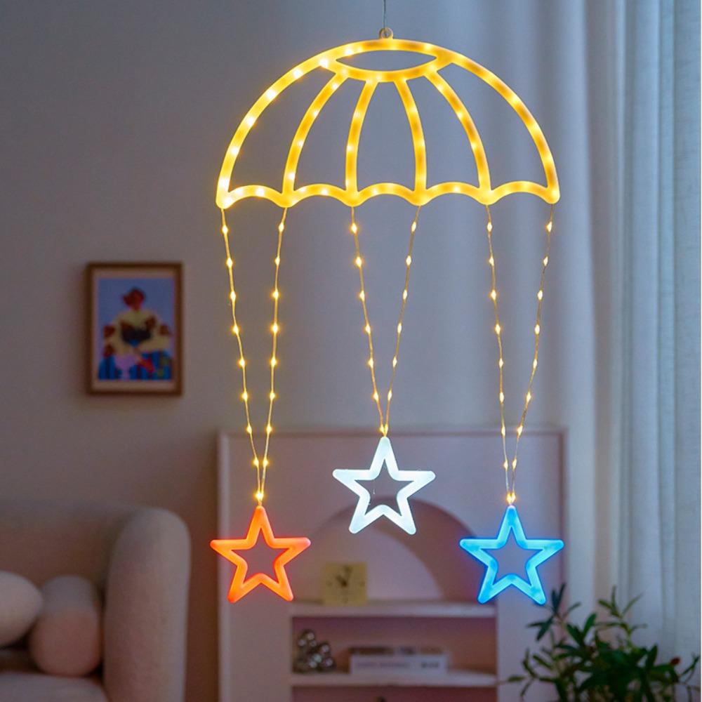 Warm/Colorful Light Parachute Star Lantern Pink Heart Festival Decorative Lights  Exterior Wall