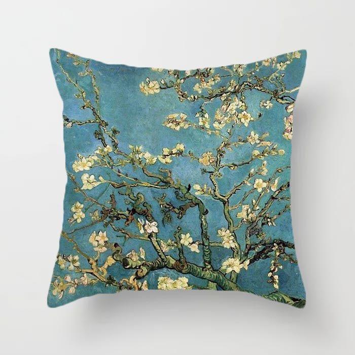 Van Gogh Painting Pattern Square Polyester Pillowcase, Sofa Living Room Decorative Cushion Cover, Bedroom Bedside Pillow Cover