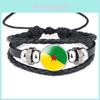 Unikalny Południowoamerykański Flaga Kamień Czasu Czarna Skóra Wielowarstwowa Pleciona Bransoletka