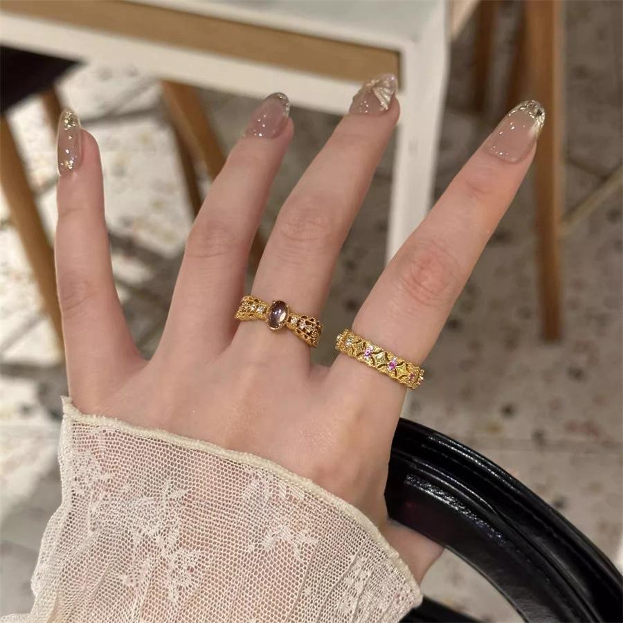 Medieval rattle purple zircon ring light luxury index finger ring retro open ring