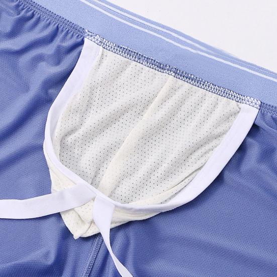 Wide Waistband Men Underwear Ice Silk Breathable Mesh Shorts Panties Solid Color Side Slit Loose Fit Underpants