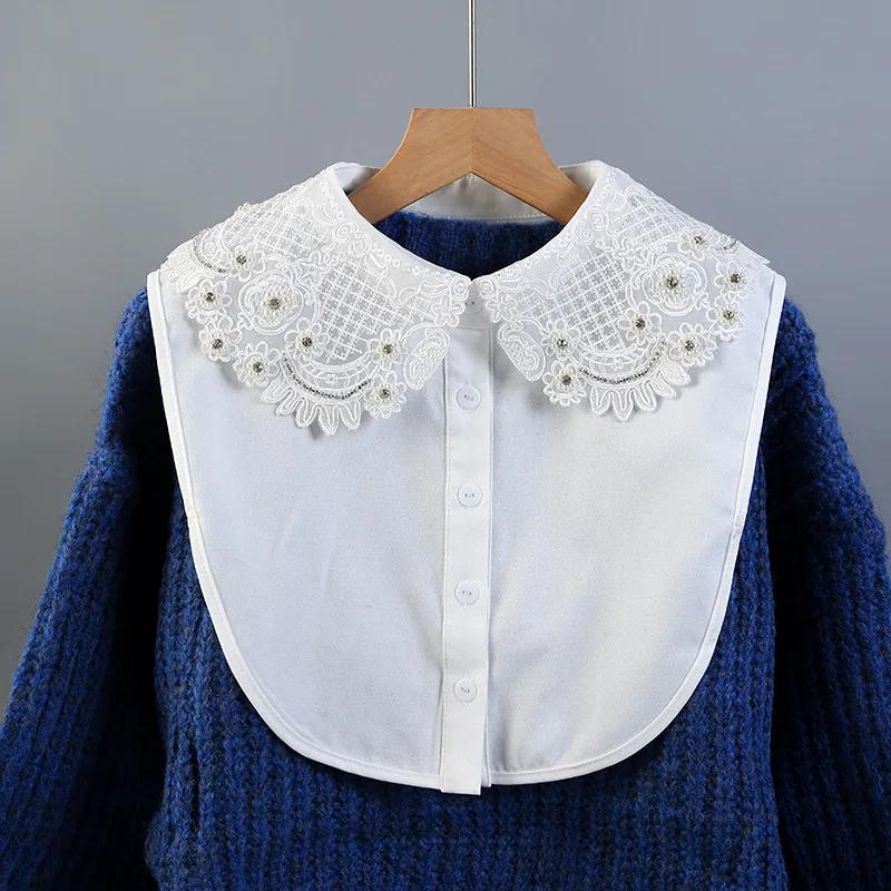 Perfect Match Elegant Handmade Beads Detachable Collars For Women Shirt Blouse Tops Fake False Collar Lapel Half Shirt Blouse Accessories
