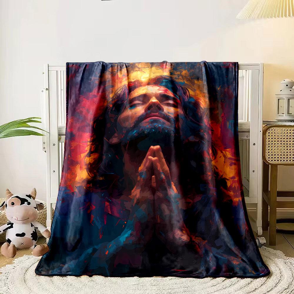 Jesus Praying Artistic Blanket Bedroom Blanket for Livingroom Couch Lunch Break Soft Throw for Friend's Festival Gift
