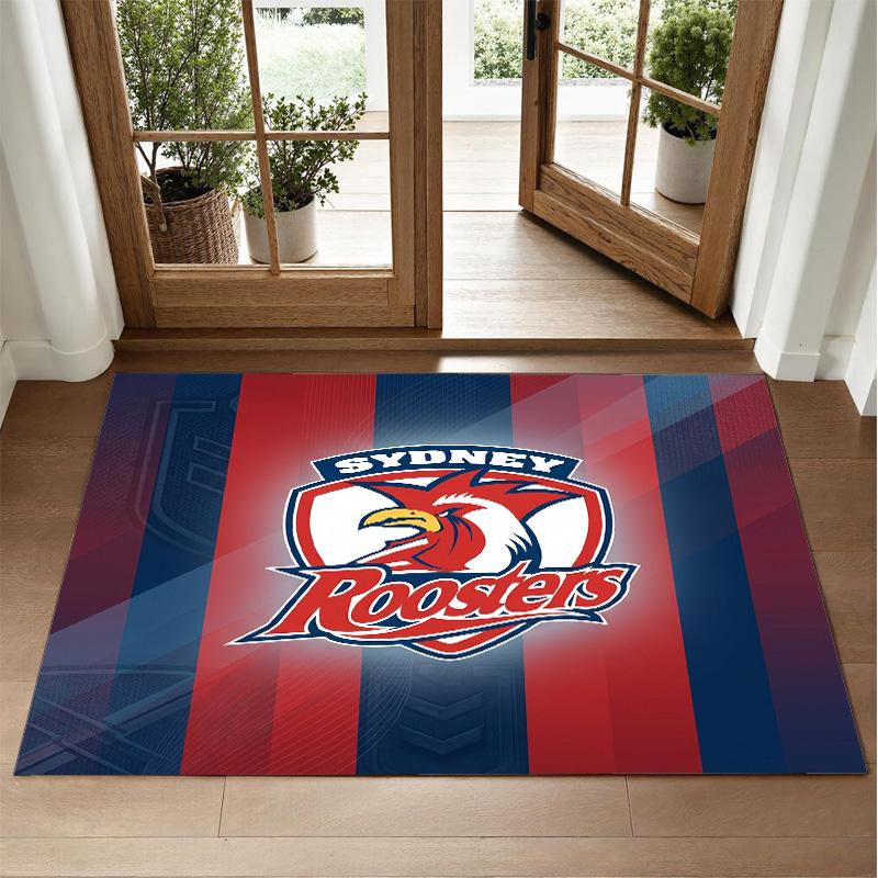 Sydney Roosters Design Crystal Velvet Rug Soft Decorative Mat for Bedroom Entrance