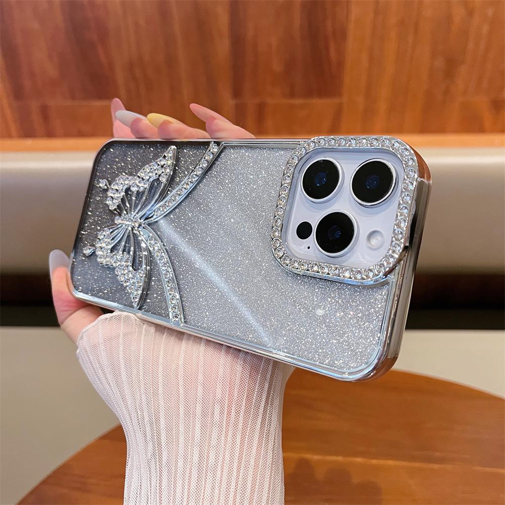 Electroplated Butterfly Is Suitable for iPhone16Promax Mobile Phone Case with Diamond Feeling Apple 15 Anti-drop Protective Case 13.