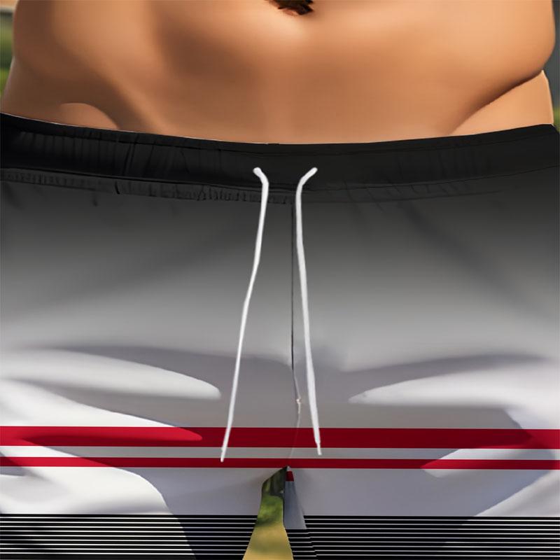Summer Men's Casual Drawstring Beach Pants with Gradient 3D Printed Polyester Fiber Composition for Outdoor Wear