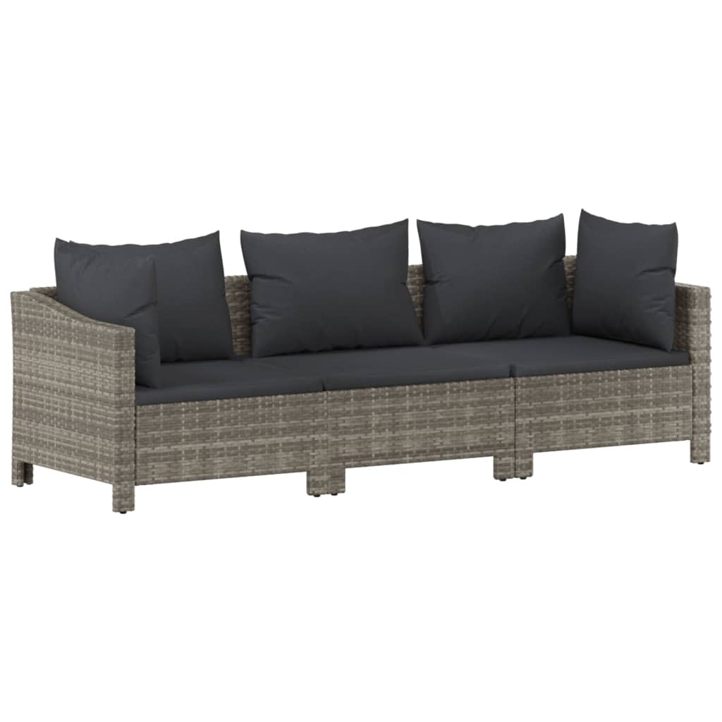 Vidaxl 3-Cz. Garden Lounge Set, Cushions, Grey PE Rattan