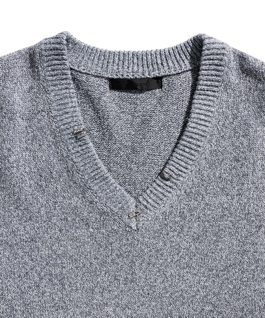 51Peosenteu Piercing V Neck Knit - Gray