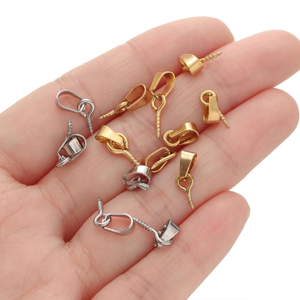 20pcs Stainless Steel Screw Eye Pins Bail Top Drilled Beads End Pendant Charms Connectors Dangle Charm for DIY Jewelry Making