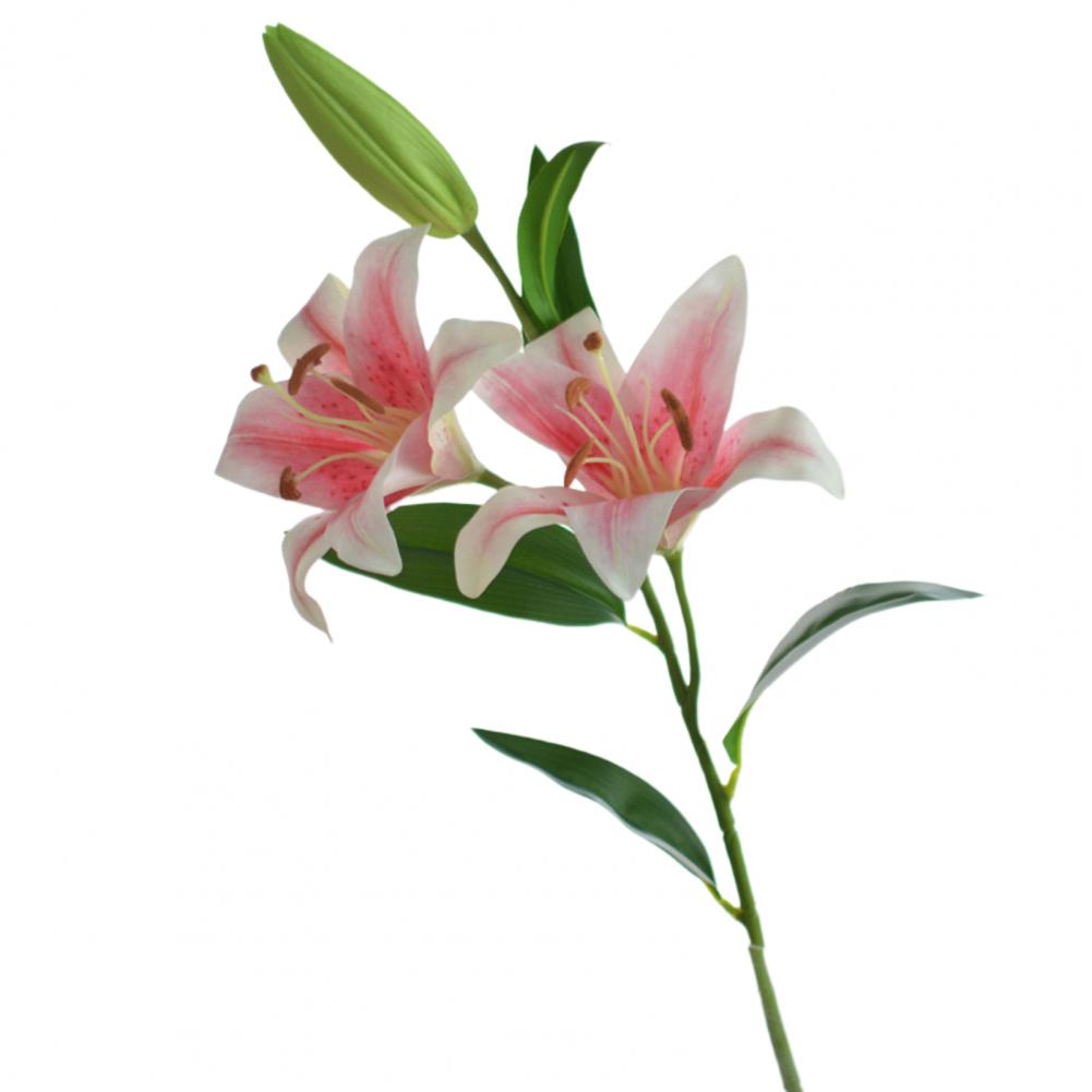 Artifical Lily Flowers with 3 Heads Full Bloom Long Stem Fake Flower Branch for Wedding Party Bouquet Home Hotel Office Decor