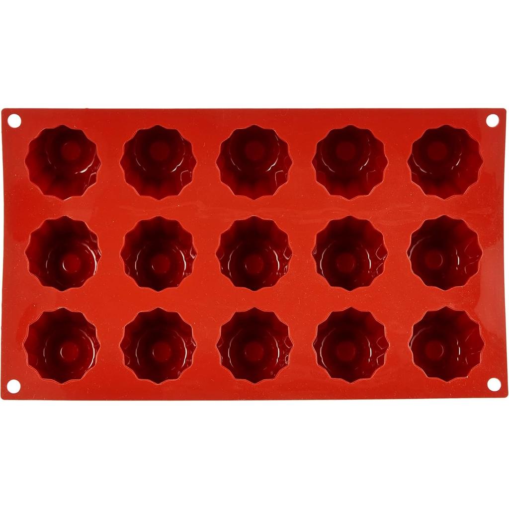 Red 18-Cavity Non-Stick Silicone Mini Canelé Mold Ice Cube Tray Cake Pan DIY Cookie Chocolate Mousse Pudding Mold Baking Tool