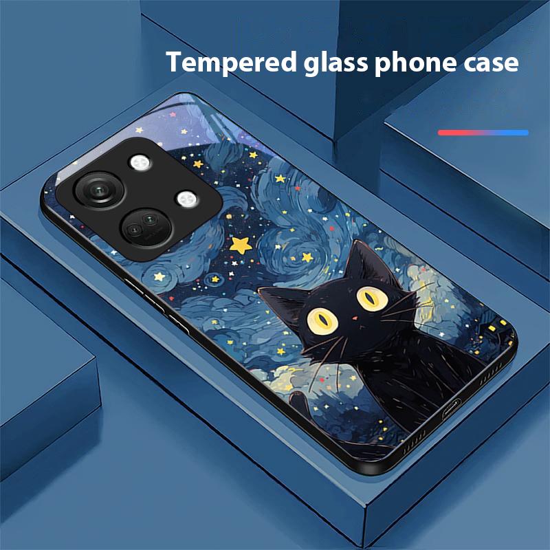 

Cute Little Cat For OnePlus Nord 3 5 6T 7 Pro 8 12 10T Reno8 Lite 5G 10R Nord N30 Hard Shell Tempered Glass Phone Case Black For OnePlus 10R 5G