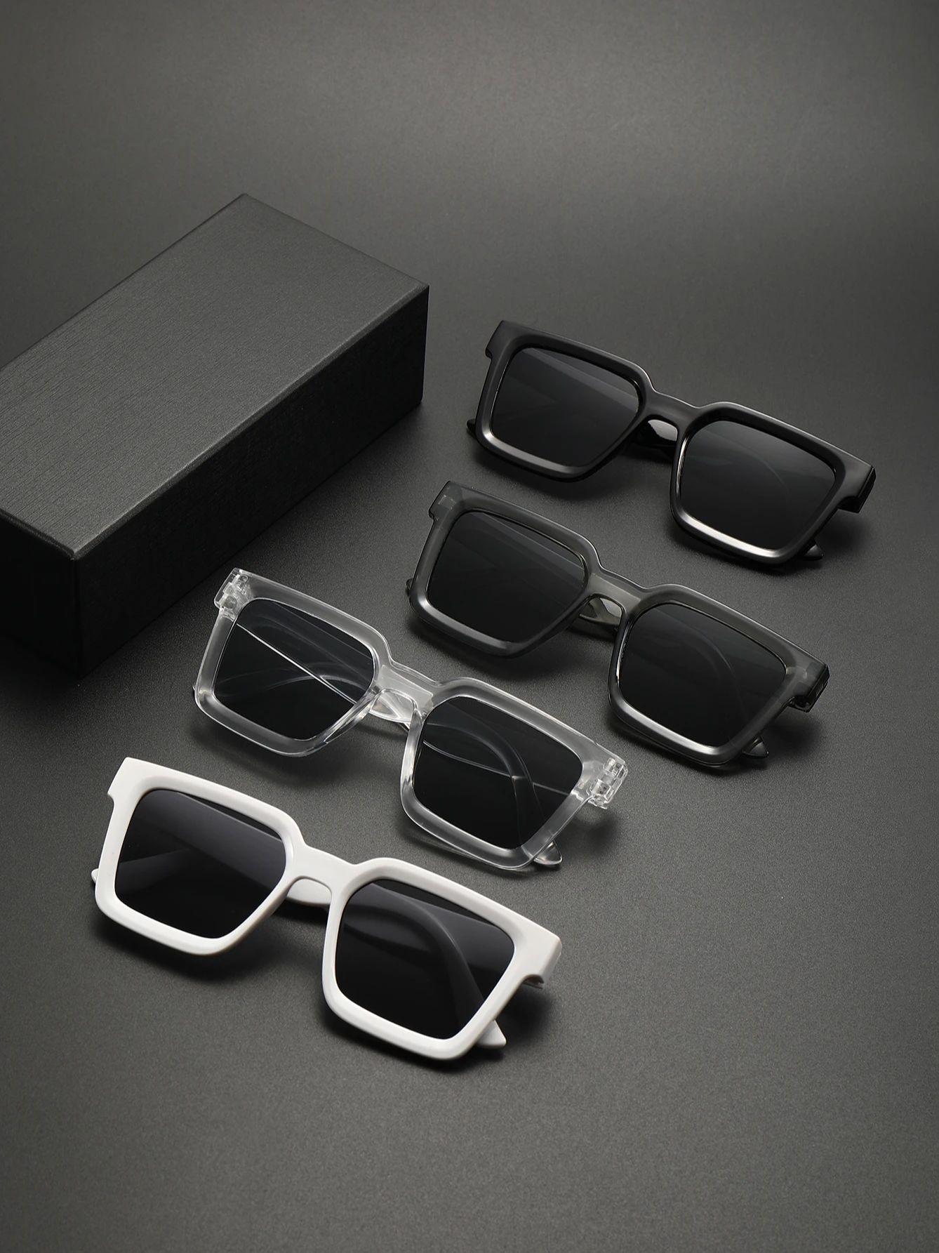 

4PCS Square Frame Sunglasses Set for Men Fashionable Sun Protection Glasses for Street Style Travel Driving And Casual Use