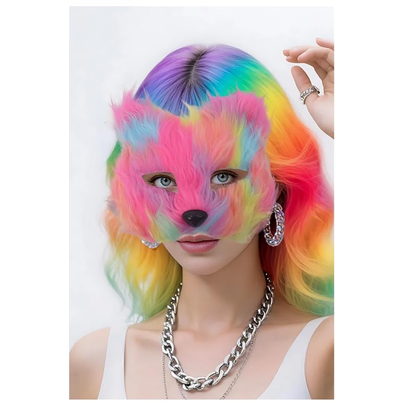 [LKHGCT] Halloween Cosplay Fox Mask, Half Face, Party Fox Mask, School Festival, Ball Costume Prop (Multicolor)