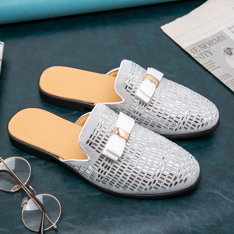 Sommer Strass Herrenschuhe Nachtclub Party Trendschuhe Halbslipper Herren Leder Slipper Atmungsaktiv Lässig Halbschuhe