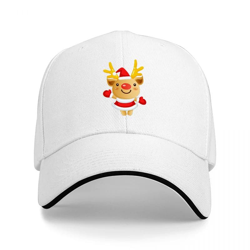 Christmas Reindeer Embroidered Baseball Cap Black Cotton Adjustable Hat Holiday Fashion Design for Adults
