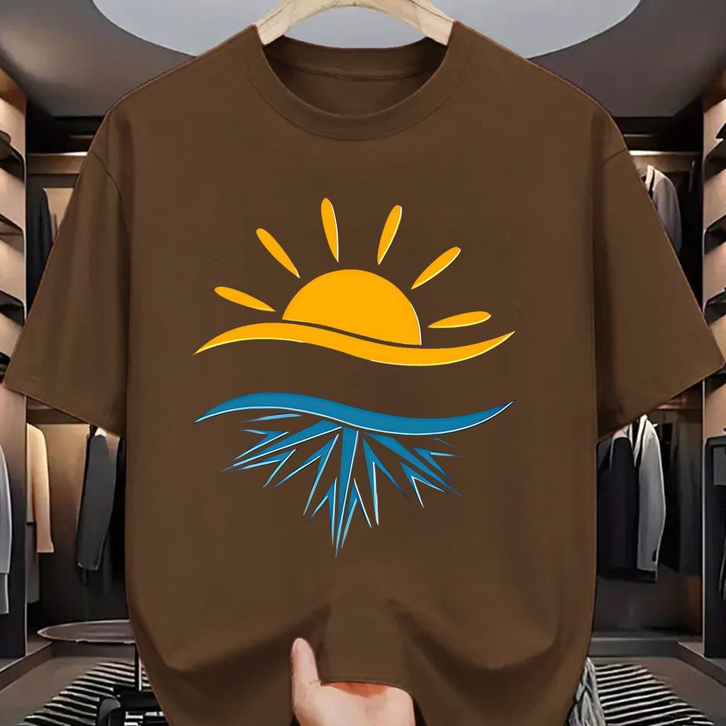 Sun and Ice Crystal Reflection Graphic Men Casual TShirt Cotton Breathable Short Sleeve Tee