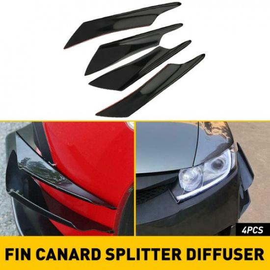 4pcs Car Bumper Fin Canard Splitter Diffuser Valence Spoiler Lip Glossy Black