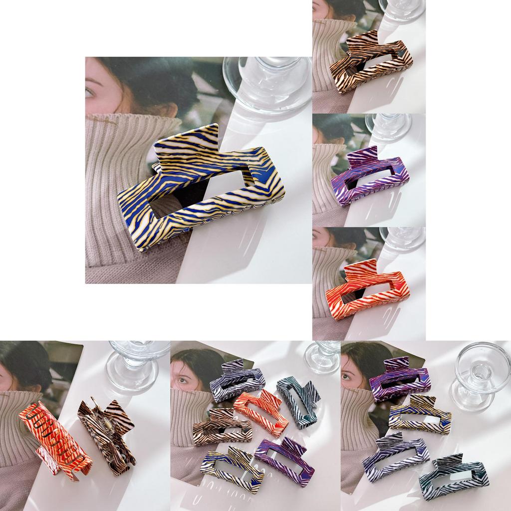 Fashionable Brown Striped Pvc Large Square Hair Claw Clip For Elegant Hairstyles