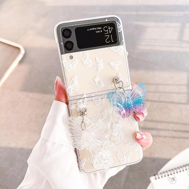 

Чехол для Samsung Galaxy Z Flip 4 3, браслет с росписью в виде бабочки, прозрачный противоударный жесткий чехол для ПК, чехол для Samsung Z Flip3 For Samsung Z Flip 4