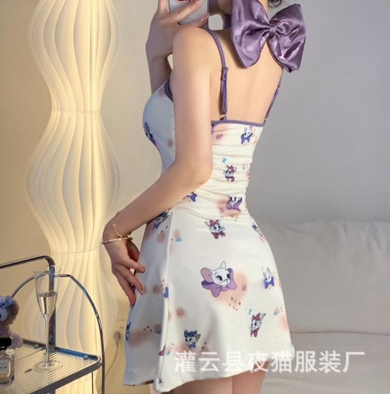 Fun Print Suspender Nightdress Chest Pad Women's Summer Sleeveless Tight Short Skirt Pure Desire Hot Girl Sexy Waist Hip Skirt