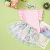 3-Piece Baby Girl Outfit: Fly Sleeve Romper, Skirt, Hair Accessories for Spring/Summer