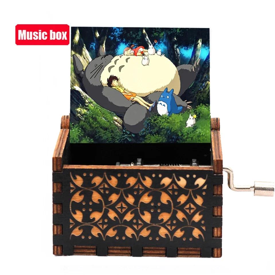**Hot Antique carved Wooden Hand Crank Jurassic Park Music Box Action Toy Figure Anime Model Christmas Birthday Gift