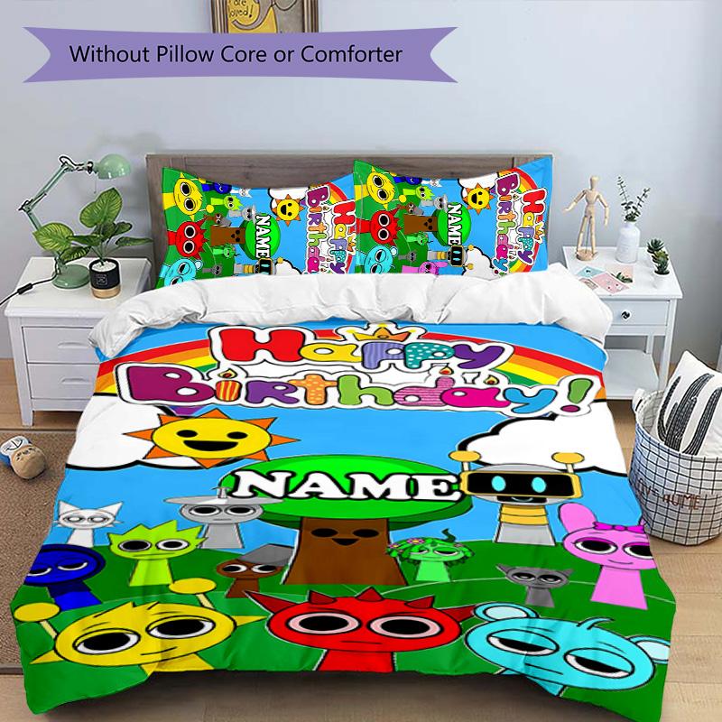 3pcs SPRUNKI12 Cover Set - Personalized Name, HD Printed Bedding with 1 Cover and 2 Pillowcases - Perfect for Home Decor, Easy Care