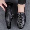 Men's Leather Shoes Casual Shoes Men's Spring Crocodile Pattern Lazy Beanie Shoes Lightweight Soft-soled British Shoes