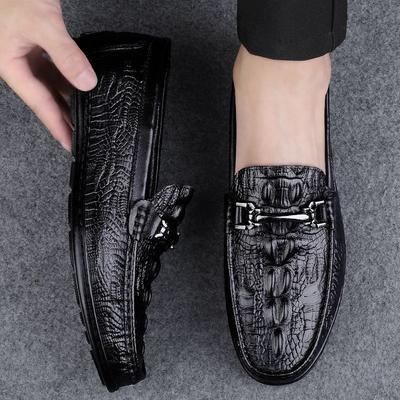Sapatos masculinos de couro sapatos casuais masculinos primavera padrão de crocodilo sapatos preguiçosos tipo mocassim sapatos britânicos leves de sola macia