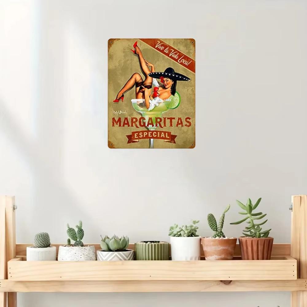 Retro Vintage Metal Plaque Sign Pin Up Girl Margarita Especial Sign for Home Bar Pub Wall Decor Signs Vintage Style Artwork