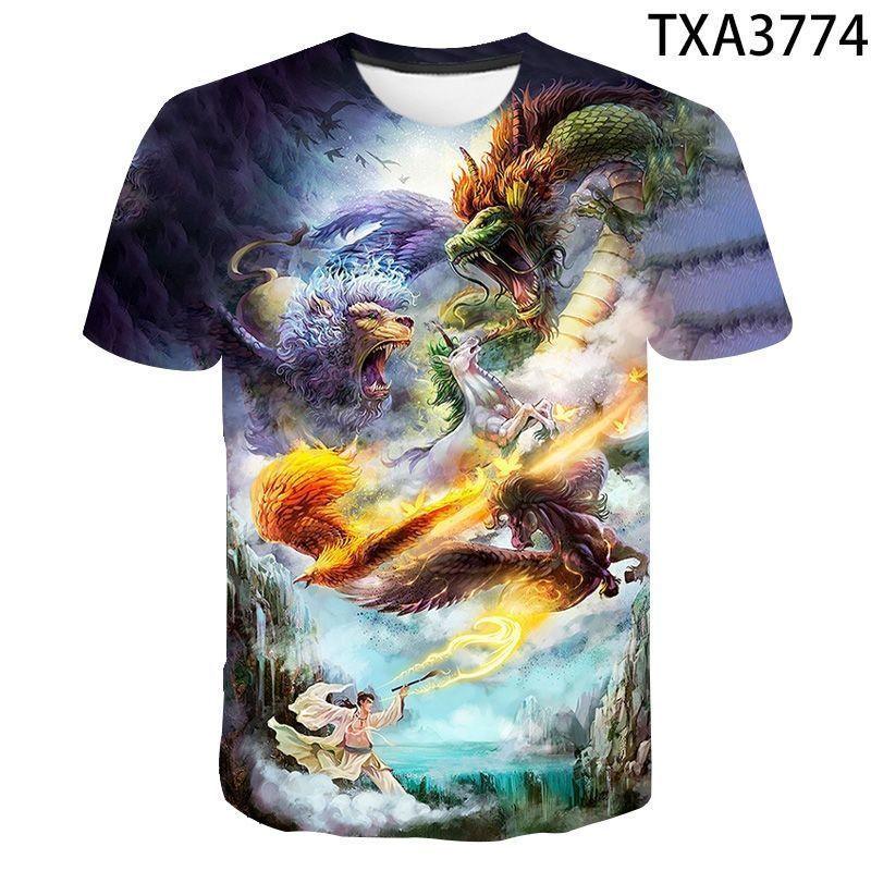 Summer Handsome T-Shirt For Men Chinese Dragon 3d Print Harajuku Clothing Casual Short Sleeve Tops Oversized Men's T Shirt
