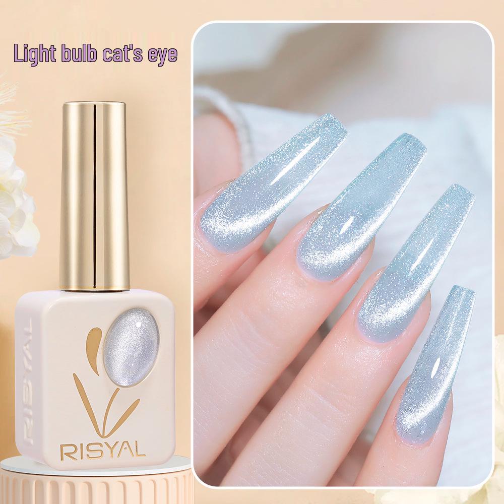

RISYAL White Moonlight Cat Eye Gel Nail Polish with Fine Glitter
