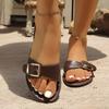 Large Size Buckle Flat Bottom One-Flip Shoes Women's Retro Lightweight Beach Cool Slippers Slippers