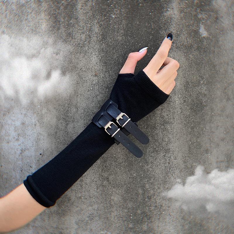 

Техwear Хип-хоп Панк Вязаные хлопковые длинные перчатки Женские Готические Винтажные перчатки без пальцев Косплей Нарукавники Костюм One Size чёрный