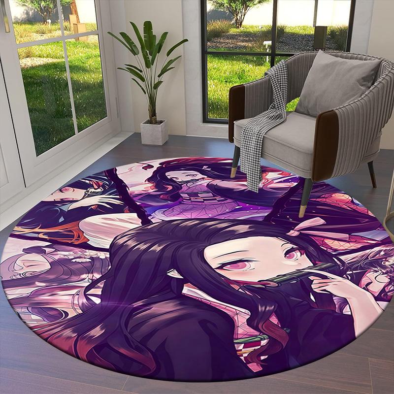 Demon Slayer Round Area Rug Carpet Rug For Living Room Bedroom Sofa Playroom Decor Nonslip Floor Mat